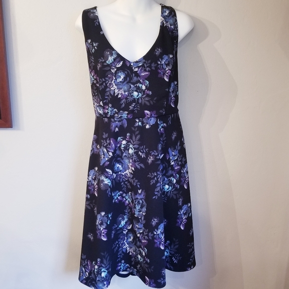 torrid Dresses & Skirts - Torrid black skater dress with blue/purple flowers